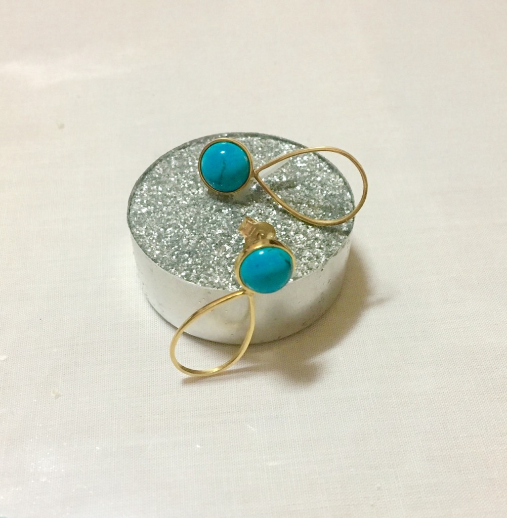 Resultado final: Pendientes de Turquesinas y plata bañada en oro amarillo con acabado pulido